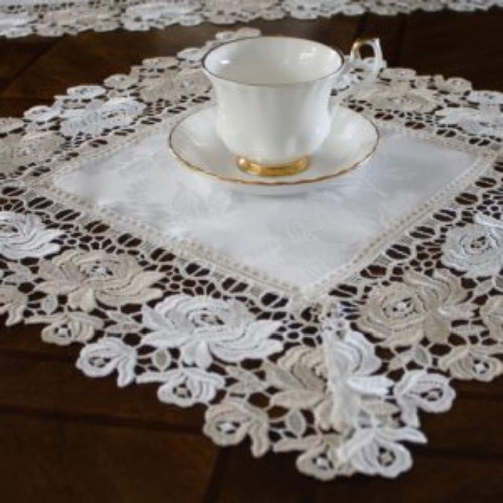 NEW Doily Cream Beige Rose Lace, Square Table Mat